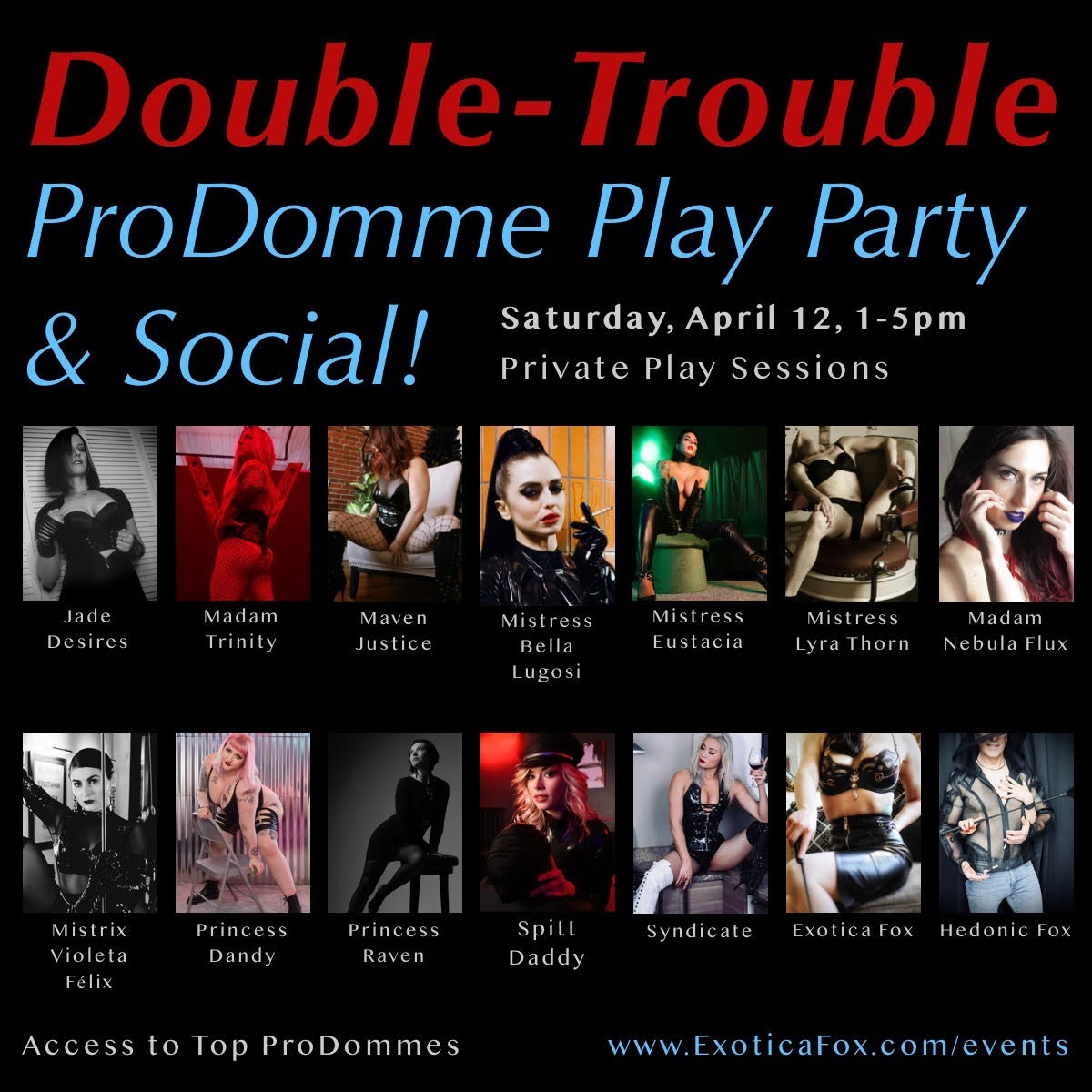 Double-Trouble ProDomme Play Party & Social April 12 2025