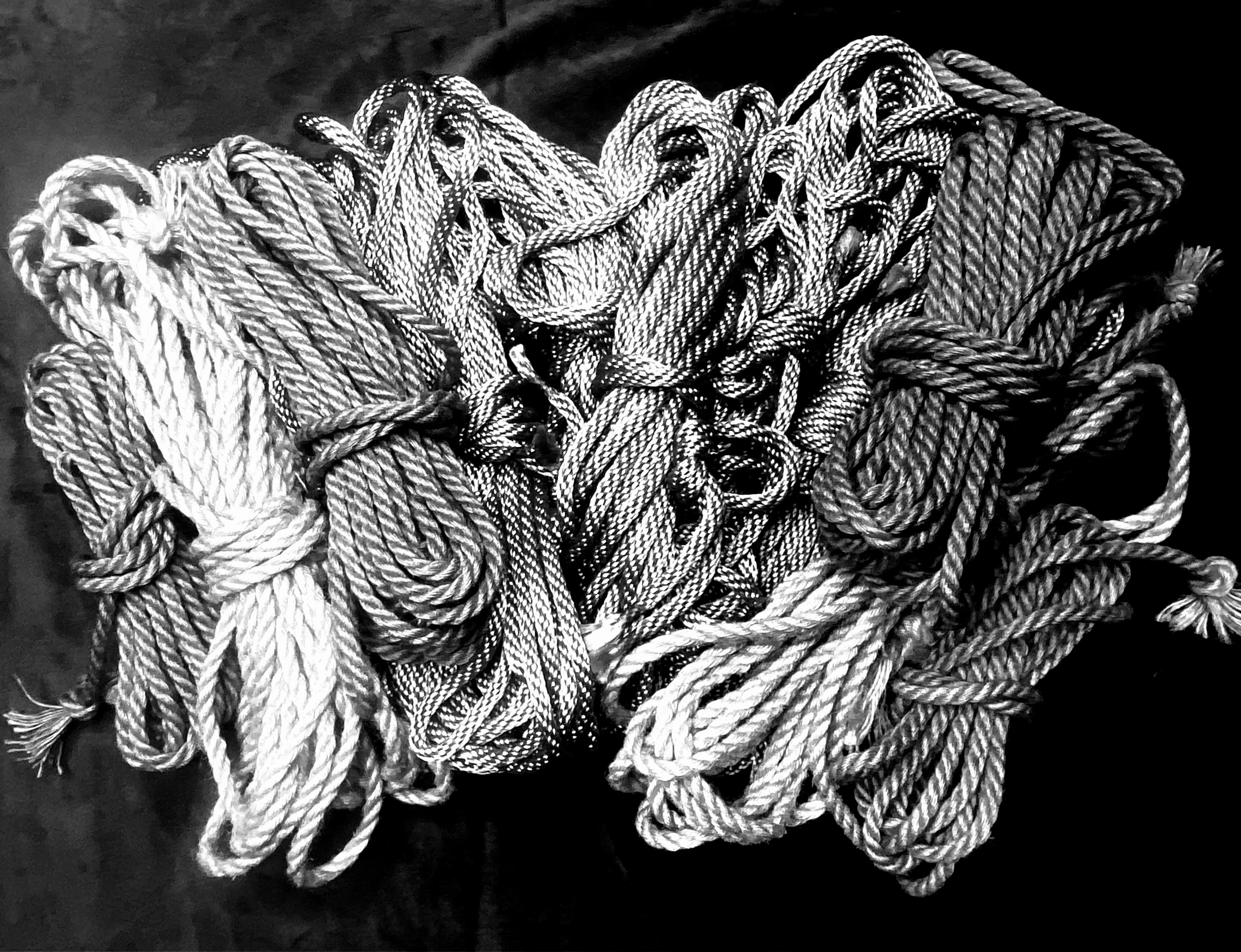 Black and white photograph of Mistrix Violeta's rope.